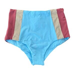 L Space Portia Girl High Waisted Colorblock Bikini Bottom Blue Rose Small NEW